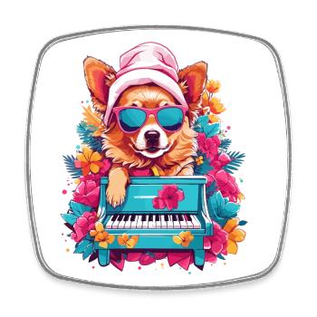 Dog with Piano - Square fridge magnet - white - Front