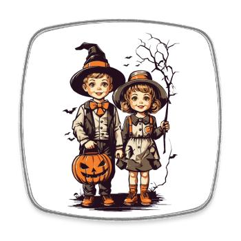 Vintage Halloween Kids Trick or Treat Fest - Square fridge magnet - white - Front
