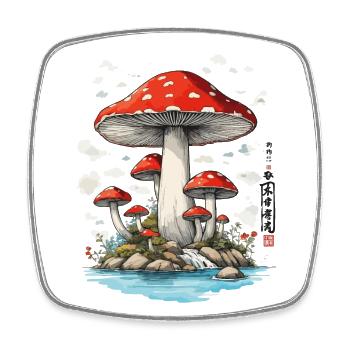 Retro Toadstool Art Mushroom Picker Design - Square fridge magnet - white - Front