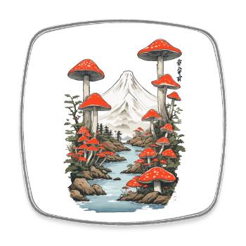 Magic Mushroom Panorama Vintage Toadstool Design - Square fridge magnet - white - Front