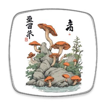 Pfifferlinge Ukiyo-E Ästhetik Vintage Pilzdesign - Viereckiger Kühlschrankmagnet - Weiß - Vorne