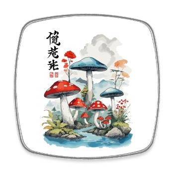 Magic Mushrooms Ukiyo-E Vintage Design - Square fridge magnet - white - Front