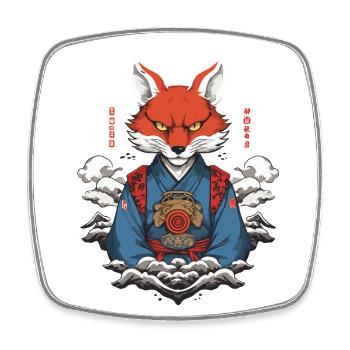 Kitsune Yokai Kimono Ukiyo-E Retro Japan Design - Square fridge magnet - white - Front