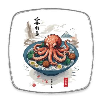 Japanische Ukiyo-E Oktopus Suppe Food Art - Viereckiger Kühlschrankmagnet - Weiß - Vorne