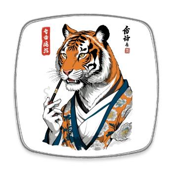 Ukiyo-E Tiger Geisha Anime Vintage Streetwear - Square fridge magnet - white - Front
