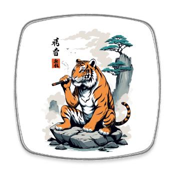 Ukiyo-E Stil Yokai Tiger Retro Streetwear Kunst - Viereckiger Kühlschrankmagnet - Weiß - Vorne