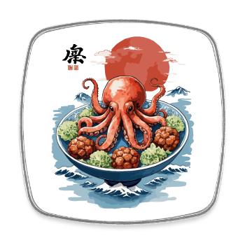 Oktopus Ramen Ukiyo-E Japan Vintage Anime Kunst - Viereckiger Kühlschrankmagnet - Weiß - Vorne
