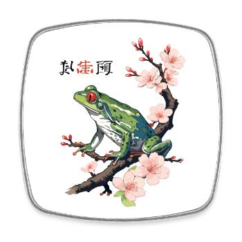 Japanese Tree Frog Cherry Blossoms Retro - Square fridge magnet - white - Front