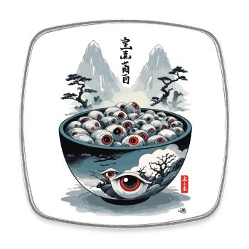 Yokai Ramen Soup Demon Ukiyo-E Halloween Art - Square fridge magnet - white - Front