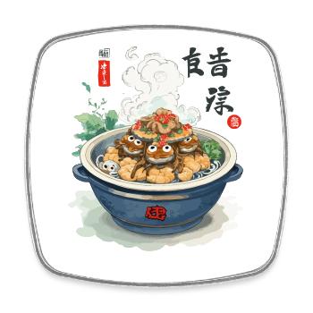 Kawaii Yokai Ramen Anime Japan Vintage Food Design - Square fridge magnet - white - Front