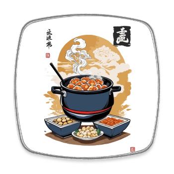 Japonais Ukiyo-E Nourriture Yummy Vintage Esthétique - Magnet carré - blanc - Devant
