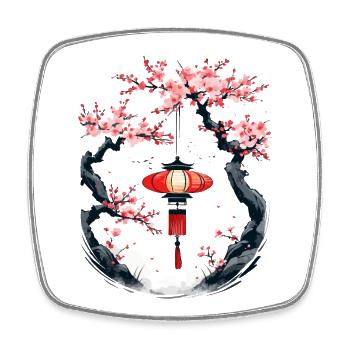 Japon fleur de cerisier Ukiyo-E lanterne esthétique - Magnet carré - blanc - Devant