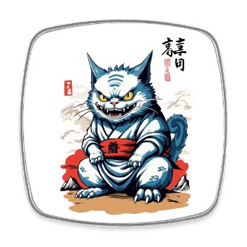 Japan Katze Aesthetic Streetwear Yokai Design - Viereckiger Kühlschrankmagnet - Weiß - Vorne