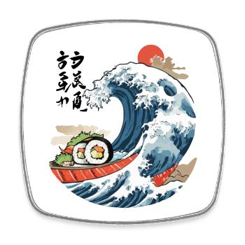 Sushi Ukiyo-E Wave Retro Japan Art - Magnet carré - blanc - Devant