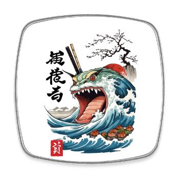 Sushi Yokai Wellen Monster Japan Art - Viereckiger Kühlschrankmagnet - Weiß - Vorne