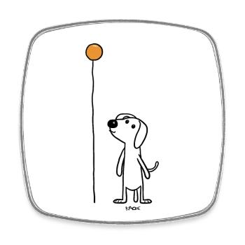 A stick figure dog with balloon - Square fridge magnet - white - Front