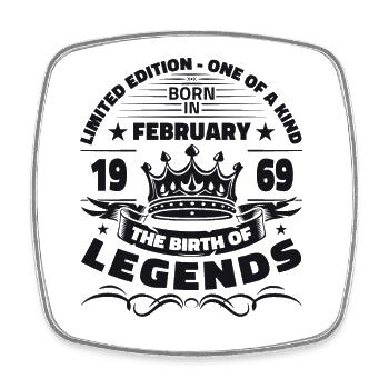 55th Birthday February Vintage 1969 Man Legend - Square fridge magnet - white - Front