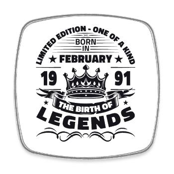 33rd Birthday February Vintage 1991 Man Legend - Square fridge magnet - white - Front