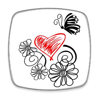 Blume mit Herz und Schmetterling - Viereckiger Kühlschrankmagnet - Weiß - Vorne