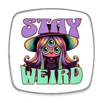 STAY WEIRD Cute and Creepy There Eyed Witch - Square fridge magnet - white - Front