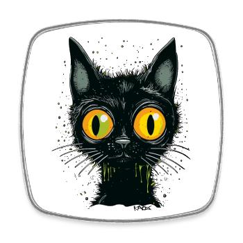 Chat de dessin animé noir errant aux grands yeux - Magnet carré - blanc - Devant