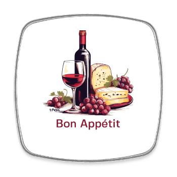 Vin, raisins, fromages : France, Bon appétit ! - Magnet carré - blanc - Devant