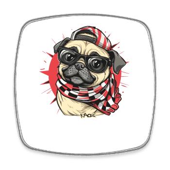 Checkered Bandana Cap, Pug Dog - Square fridge magnet - white - Front