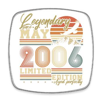 May 2006 Vintage Born Birthday Gift - Square fridge magnet - white - Front