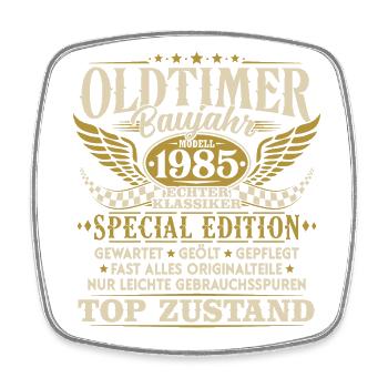 Oldtimer Baujahr 1985 Jahrgang Geburtstag Geschenk - Viereckiger Kühlschrankmagnet - Weiß - Vorne