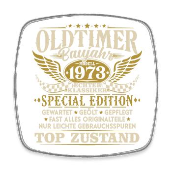 Oldtimer Baujahr 1973 Jahrgang Geburtstag Geschenk - Viereckiger Kühlschrankmagnet - Weiß - Vorne