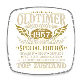 Oldtimer Baujahr 1957 Jahrgang Geburtstag Geschenk - Viereckiger Kühlschrankmagnet - Weiß - Vorne