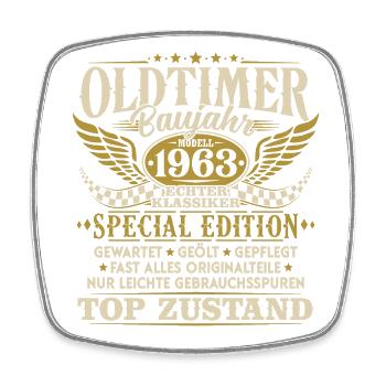 Oldtimer Baujahr 1963 Jahrgang Geburtstag Geschenk - Viereckiger Kühlschrankmagnet - Weiß - Vorne