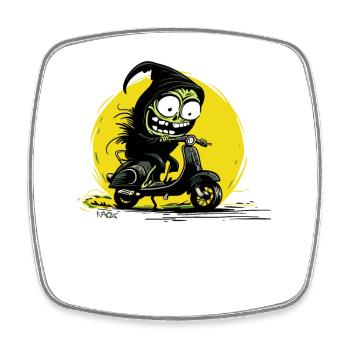 Drôle mignon Faucheuse sur un scooter - Magnet carré - blanc - Devant
