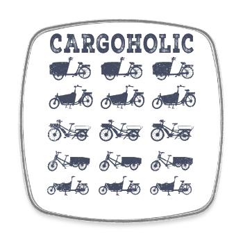 Cargoholic Vélo Cargo Cargobike - Magnet carré - blanc - Devant