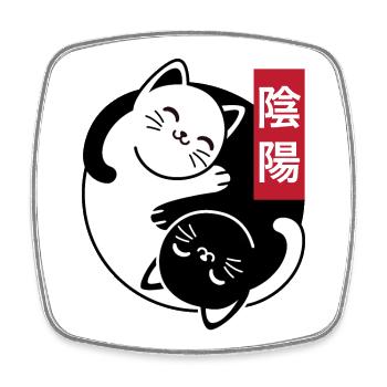Chats Yin et Yang - Magnet carré - blanc - Devant