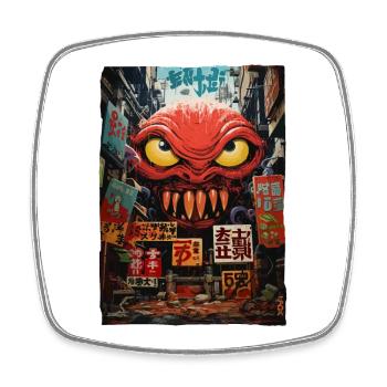 Japanisches Asiatisches Kaiju Alien Straßenmonster - Viereckiger Kühlschrankmagnet - Weiß - Vorne