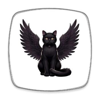 Chat noir Ange gothique Dark Angel - Magnet carré - blanc - Devant