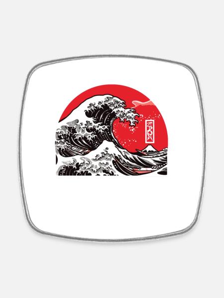 Kanagawa says: Don't do anything - Square fridge magnet - white