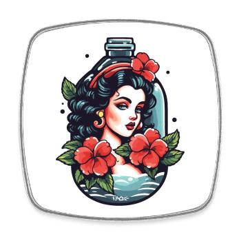 Tatouage de dessin animé classique et bouteille de parfum - Magnet carré - blanc - Devant