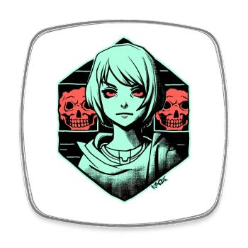 Art: Fictional Cartoon Anime Girl and Horror - Square fridge magnet - white - Front
