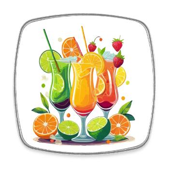 Bunte Cocktails mit Orangen, Limetten und Früchten - Viereckiger Kühlschrankmagnet - Weiß - Vorne