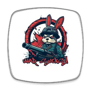Soldat Bunny : La guerre c’est de la merde - Magnet carré - blanc - Devant