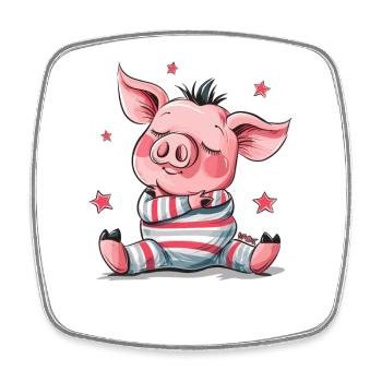 Cochon mignon qui dort - Magnet carré - blanc - Devant