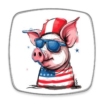 Pigtriotian Patriot: Pig of the USA - Square fridge magnet - white - Front