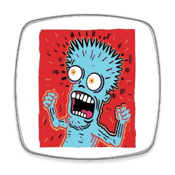 Cartoonkunst eines verrückten Typen - Viereckiger Kühlschrankmagnet - Weiß - Vorne