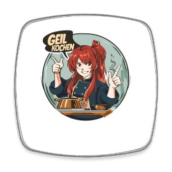 Délicieuse cuisine excitée avec le chef anime - Magnet carré - blanc - Devant