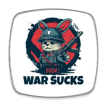 Avertissement du soldat lapin, la guerre est de la merde - Magnet carré - blanc - Devant