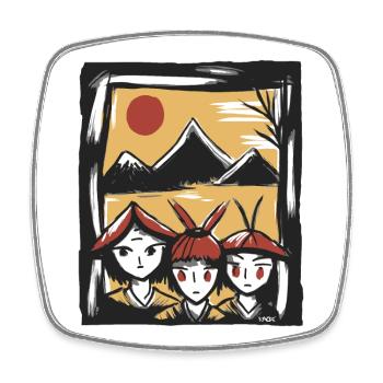 Drei niedliche Reisbauern unter japanischer Sonne - Viereckiger Kühlschrankmagnet - Weiß - Vorne