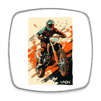 Moto Bike : Motard de motocross - Magnet carré - blanc - Devant