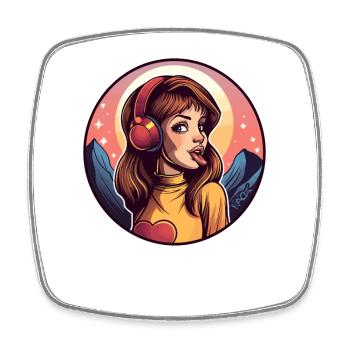 Anime girl with music headphones and hearts - Square fridge magnet - white - Front